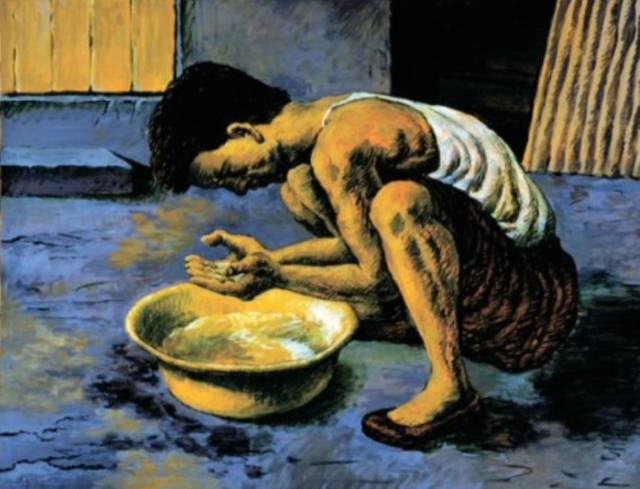 ▲ 초기 작품 <세수>(1980년). ⓒ민정기