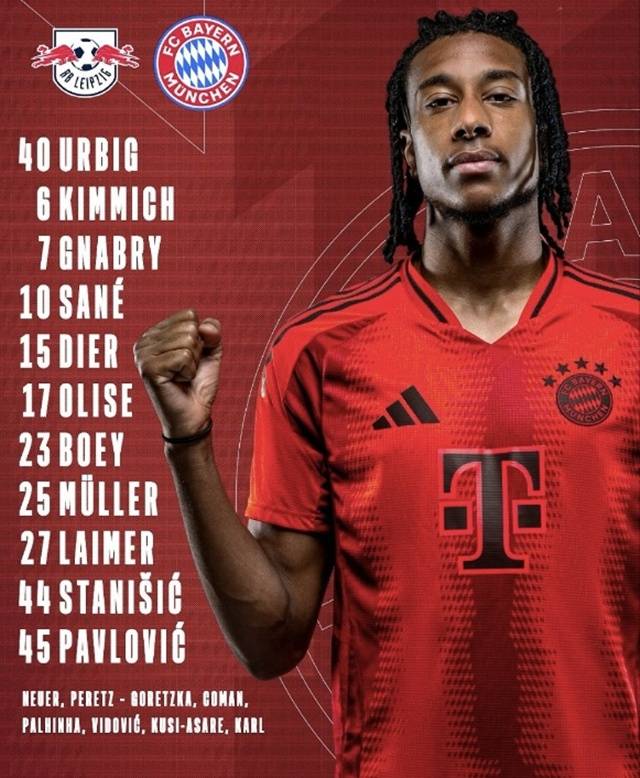 바이에른 뮌헨의 선발 라인업. /사진=바이에른 뮌헨 SNS