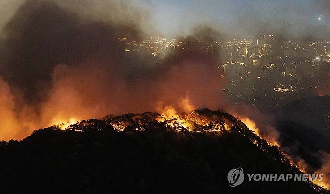 대구 도심 앞두고 불타는 산림 [연합뉴스 자료사진]