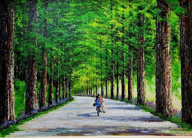 ▲ 박승호 씨의 유화 그림 <메타세쿼이아 가로수길>