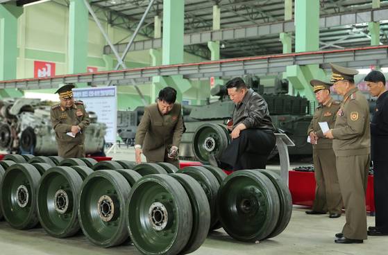 North Korean leader Kim Jong-un is seen during an inspection of a tank factory in an undated visit, in this photo released by the state-run Korean Central News Agency. [YONHAP]