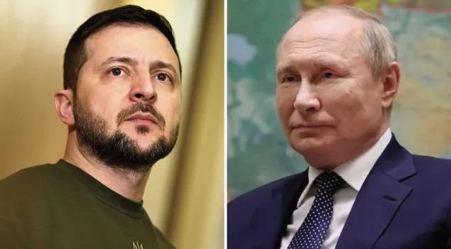 볼로디미르 젤렌스키 우크라이나 대통령(왼쪽)과&nbsp;블라디미르 푸틴 러시아 대통령. AP연합뉴스
