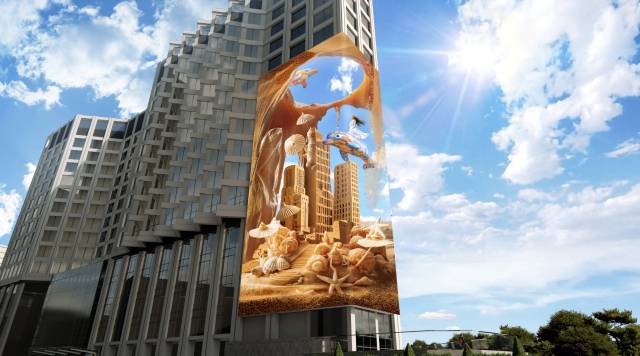 내달 20일 점등식을 갖는 그랜드조선부산 벽면 초대형 전광판 조감도. 해운대구청 제공