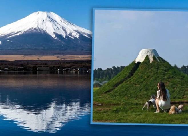 중국 허베이성의 한 관광지 언덕 정상에 페인트가 칠해진 모습. /서경덕 성신여대 교수 페이스북 캡처