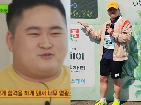 30kg 감량에 성공해 화제가 됐던 배우 정은표(58)의 아들 정지웅(21)이 마라톤에 참여한 근황이 공개됐다./사진=tvN 유퀴즈, 정은표 인스타그램 캡처