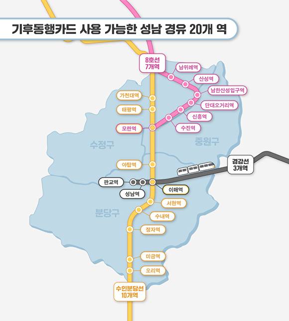 기후동행카드 사용 가능한 성남 지하철역 노선도. [사진=성남시]