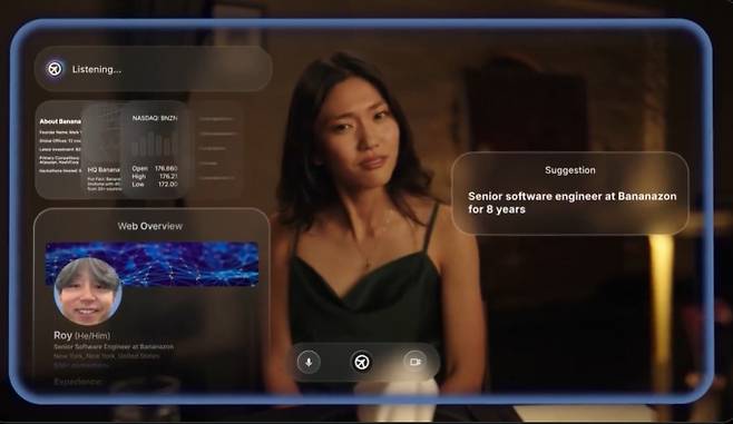 로이 리 클루엘리가 지난 21일 소셜미디어 엑스를 통해 공개한 크루엘리 홍보 영상. 사진은 레스토랑에서 인공지능(AI)의 도움을 받아 여성에게 거짓말을 하는 모습. 크루엘리 홍보영상 갈무리