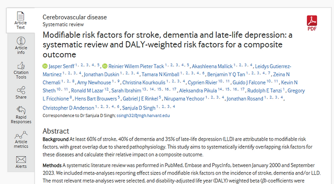 뇌졸중, 우울증, 치매에 영향을 미치는 요인을 조사한 논문
