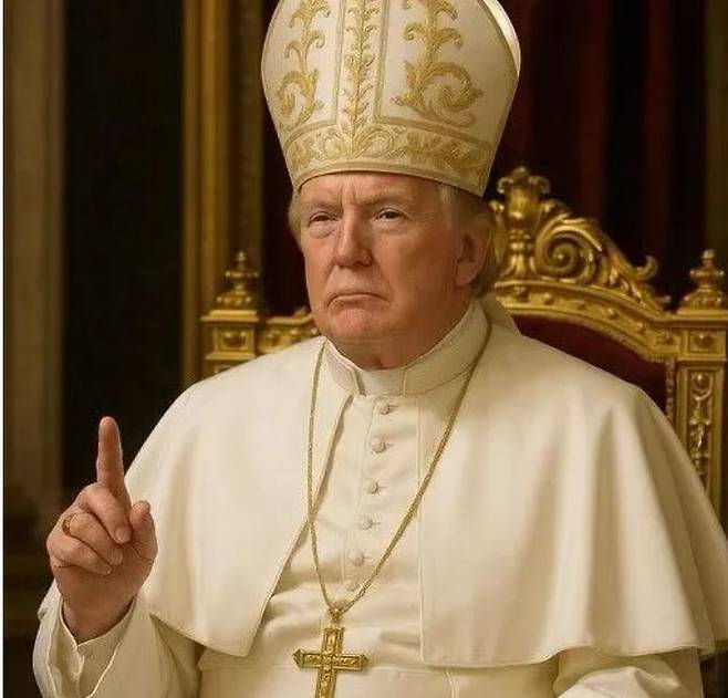 [서울=뉴시스] 도널드 트럼프 대통령이 교황 복장을 한 인공지능(AI) 합성 이미지.(출처: 백악관 X) 2025.05.05. *재판매 및 DB 금지