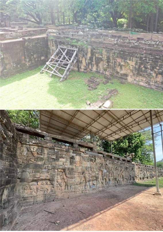 코끼리테라스 C구간 복원 전후 위는 복원 전, 아래는 복원 후 모습 [국가유산진흥원 제공. 재판매 및 DB 금지]
