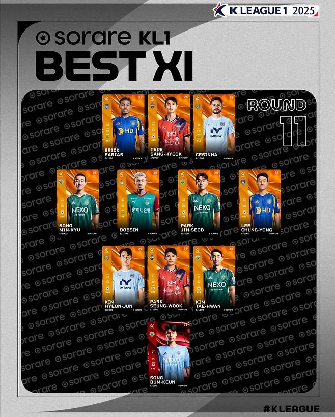 하나은행 K리그1 2025 11라운드 베스트 11 [한국프로축구연맹 제공. 재판매 및 DB 금지]