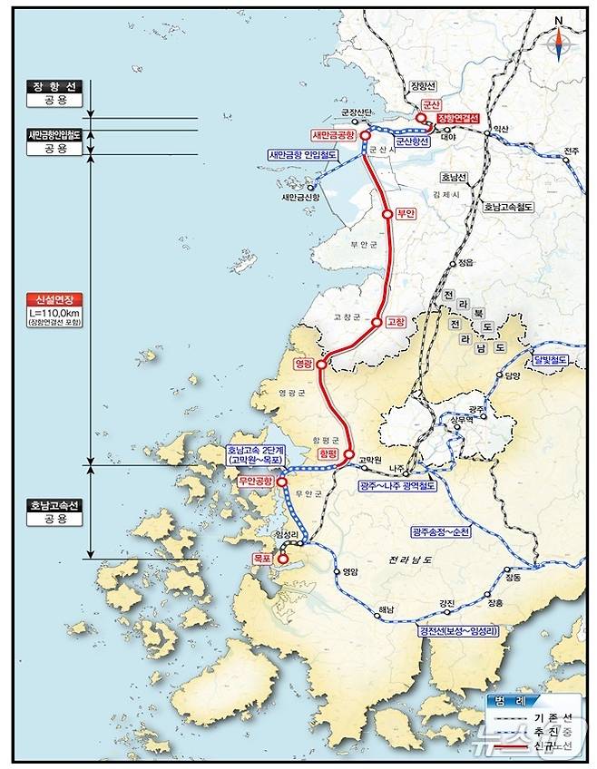 서해안 철도 위치도.(전남도 제공. 재판매 및 DB금지) 2025.4.30/뉴스1