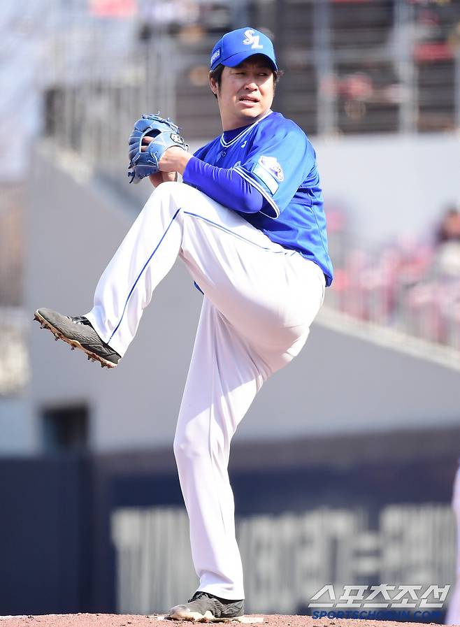 16일 광주 KIA챔피언스필드에서 열린 KBO리그 시범경기 KIA와 삼성의 경기. 투구하고 있는 삼성 송은범. 광주=송정헌 기자songs@sportschosun.com/2025.03.16/