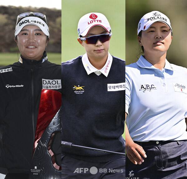 2025년 미국여자프로골프(LPGA) 투어 신설 대회인 블랙 데저트 챔피언십에서 와이어 투 와이어 우승을 차지한 유해란 프로가 우승 트로피를 앞에 놓고 기념하고 있다. LPGA 투어에서 활약하는 김효주, 고진영 프로. 사진제공=ⓒAFPBBNews = News1
