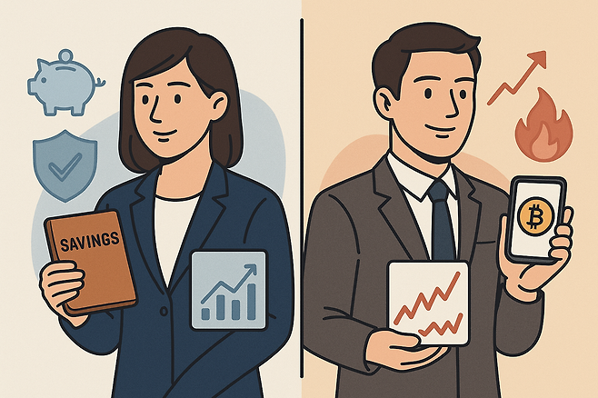 여성의 경우 위험추구보단 안전추구 성향이, 남성은 안전추구 성향보단 위험추구 성향이 높게 나타나는 경향성을 보였다. 챗GPT 생성이미지