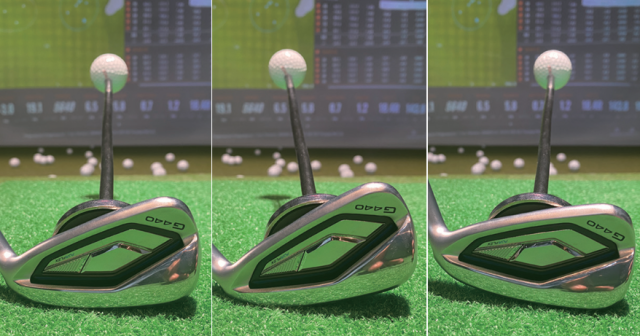 페이스 방향. 적절한 라이각(왼쪽부터), 토가 들리는 업라이트 라이각, 힐이 들리는 플랫 라이각.