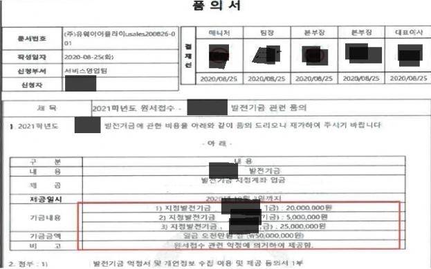 발전기금 및 물품 제공 관련 내부문서 [공정거래위원회 제공. DB 및 재판매 금지]