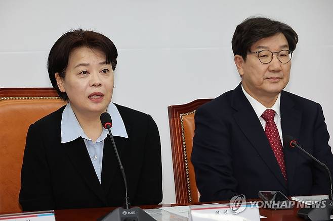 국민의힘 경제활력민생특별위원회 위원장 발언 (서울=연합뉴스) 박동주 기자 = 21일 오전 국회에서 열린 경제활력민생특별위원회 임명장 수여식 및 1차 전체회의에서 윤희숙 위원장이 발언하고 있다. 2025.1.21 pdj6635@yna.co.kr