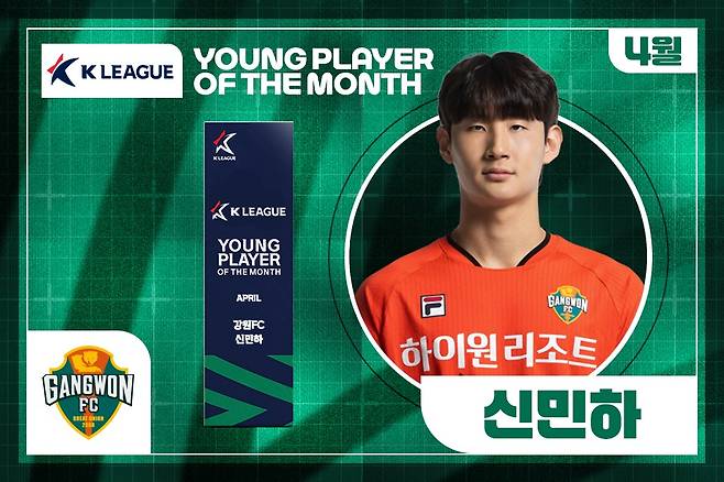 4월 영플레이어상을 받은 강원 신민하(한국프로축구연맹 제공)