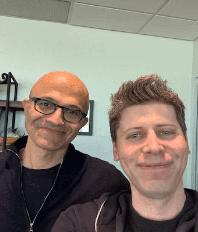 사티야 나델라 MS CEO(왼쪽)과 샘 알트먼 오픈AI CEO(오른쪽)이 함께 (사진=샘 알트먼 X)