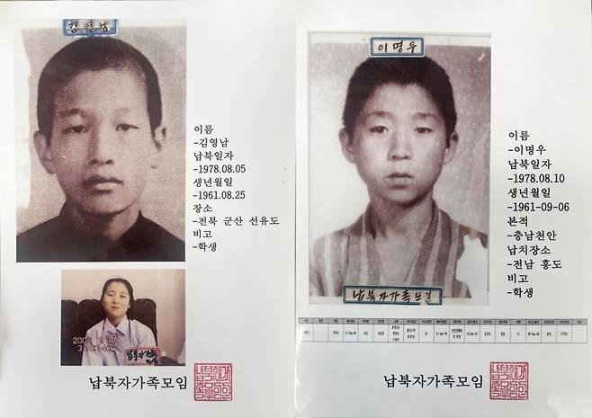 40여년 전 당시 여름방학을 맞아 친구들과 피서를 떠났다가 북한에 납치된 김영남·이명우 학생. 납북자가족모임 제공