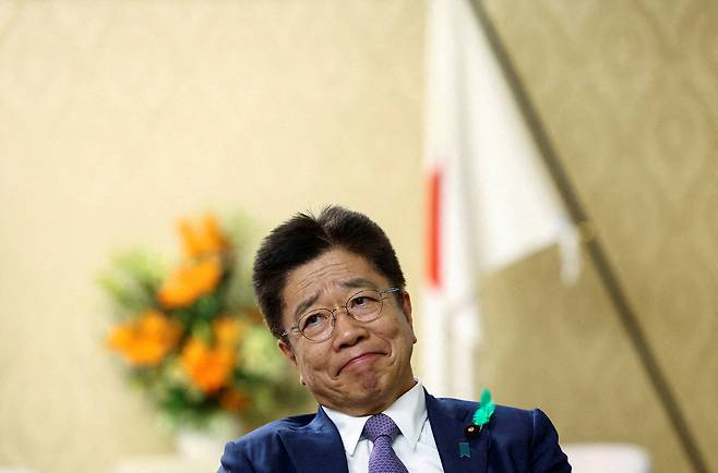 Japan's Finance Minister Katsunobu Kato listens to a question during an interview with Reuters at the Finance Ministry in Tokyo, Japan. April 17, 2025. [REUTERS/YONHAP]