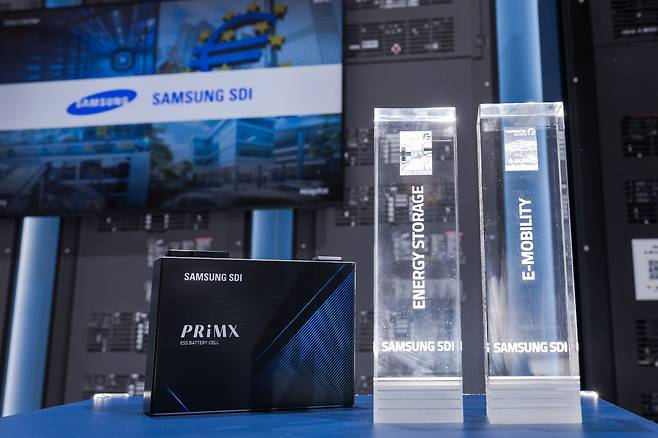 Award winning Samsung SDI products on display at Smarter E Europe's exhibition space on May 6 in Munich. [SAMSUNG SDI]
