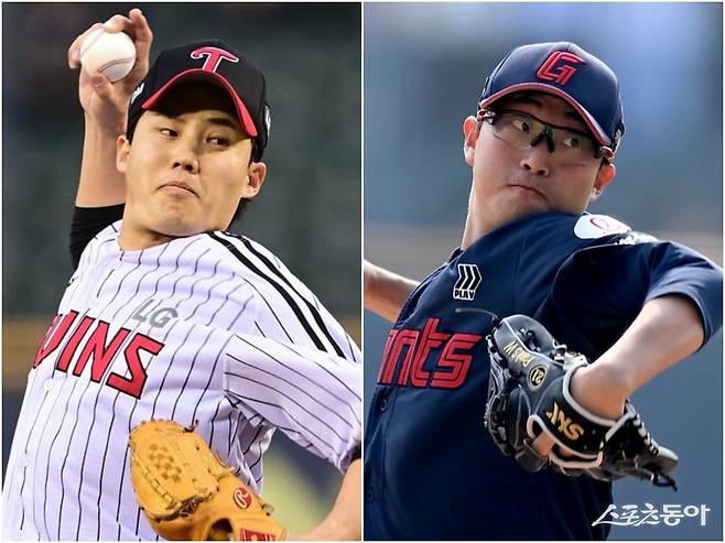 LG 임찬규(왼쪽)와 롯데 박세웅이 각 팀의 상위권 유지에 큰 힘을 싣고 있다. 둘은 팀의 위기 때마다 연패 탈출에 앞장서며 에이스 칭호에 걸맞은 활약을 펼치고 있다. 스포츠동아DB