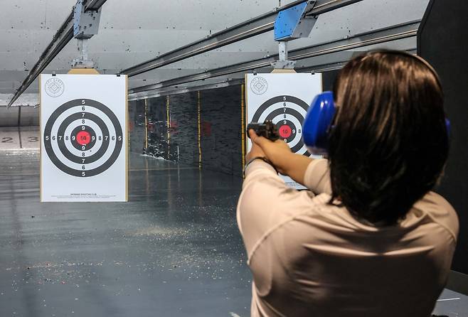 스카이 레인지 사격 체험 [사진/백승렬 기자]