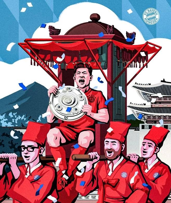 우승 트로피를 들고 꽃가마를 탄 김민재 [바이에른 뮌헨 SNS 캡처. 재판매 및 DB 금지]