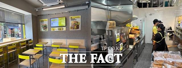 노브랜드 버거의 첫 번째 '콤팩트 매장'은 건대점이다. 주방 바닥을 건식으로 만들었다. /문화영 기자