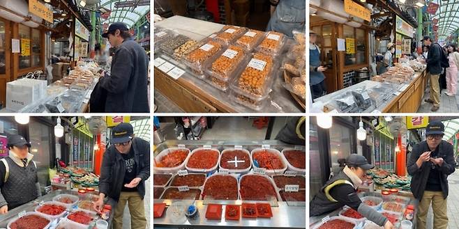 시장 곳곳을 다니며 음식을 먹고 쇼핑도 하고 있는 배우 최다니엘 / 사진=홍지연 여행+ 기자