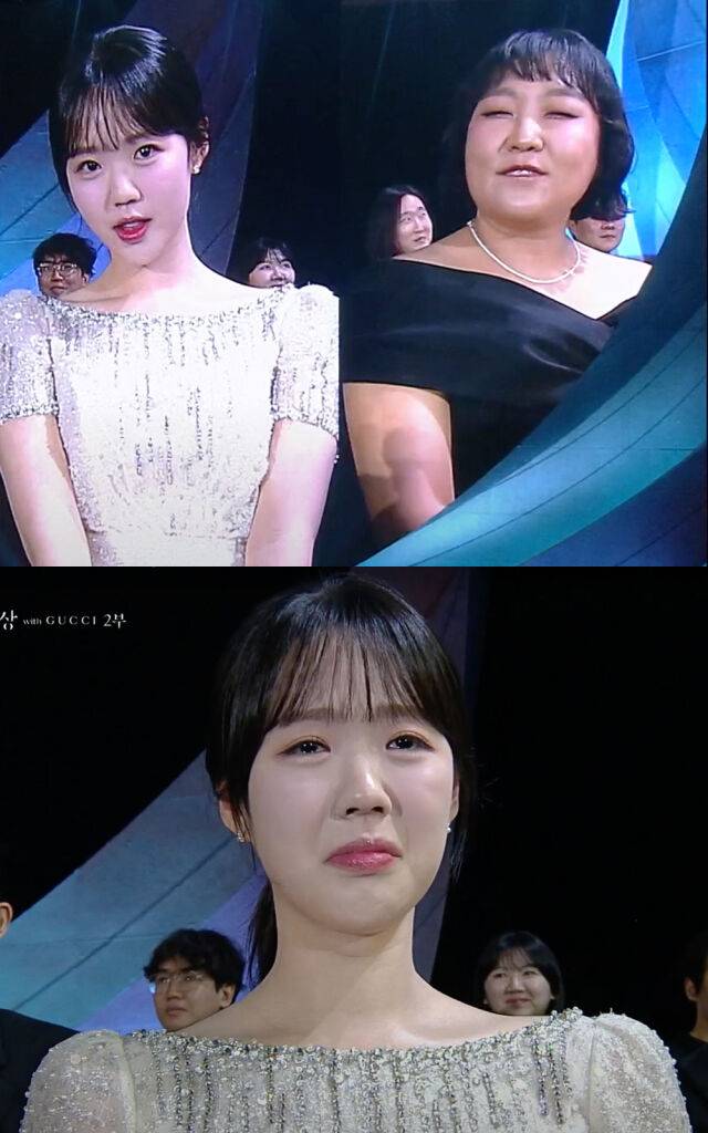 '여자 예능상' 후보에 오른 지예은은 이수지의 수상소감에 눈물을 글썽였다. /유튜브 '백상예술대상' 캡처