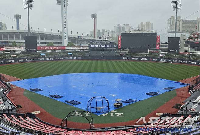 9일 롯데-KT전이 예정된 수원 KT위즈파크. 하루종일 비가 내리고 있다. 수원=권인하 기자