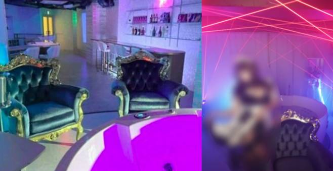 일본에서 술·음식과 함께 여성이 목욕하는 모습을 'VIP 코스'로 제공해왔던  무허가  주점 내부 모습(왼쪽)과 관련 홍보용 사진. /시부야 메종  스위트 드림스 공식 SNS 캡처 갈무리
