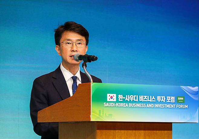 박종원 산업통상자원부 통상차관보가 9일 서울 중구 롯데호텔에서 열린 '한-사우디 비즈니스·투자 포럼'에서 축사를 하고 있다. 2025.5.9 (ⓒ뉴스1, 무단 전재-재배포 금지)