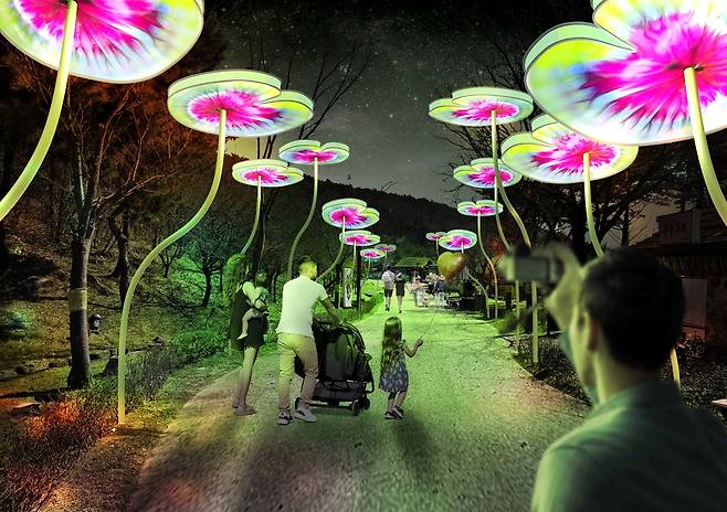 김해가야테마파크 산책로 일대 빛으로 구현한 허왕후 연꽃길 조감도. 김해가양테마파크 제공