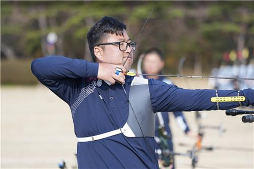 국가대표 최종 평가전의 김우진. 사진[연합뉴스]