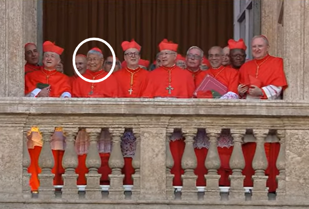 유흥식 추기경(흰색 원)이 환하게 웃고 있다. [사진 = 바티칸 뉴스 유튜브]