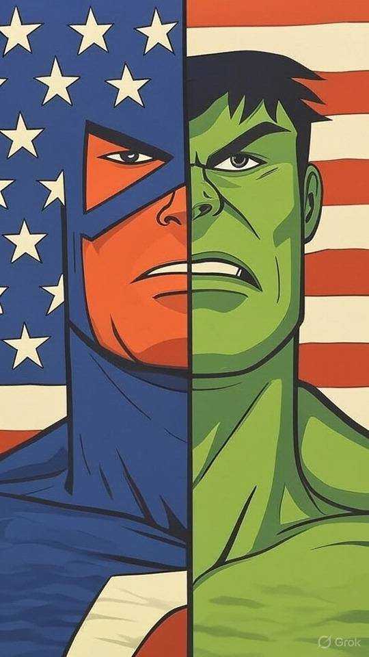 생성형 인공지능(AI)을 활용해 만든 캡틴 아메리카와 헐크의 이미지.  그록