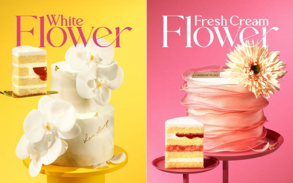 프랜차이즈 카페 투썸플레이스가 가정의 달 5월을 맞아 시즌 한정으로 출신한 ‘화이트 플라워 케이크’(왼쪽)와 ‘플라워 복숭아 생크림 케이크’(오른쪽). 띠지를 벗기면 크림을 발라지지 않은 측면이 드러나 논란이 인 화이트 플라워 케이크의 홍보물에 아이싱 처리가 되지 않은 케이크 측면이 보인다. 투썸플레이스 인스타그램 캡처