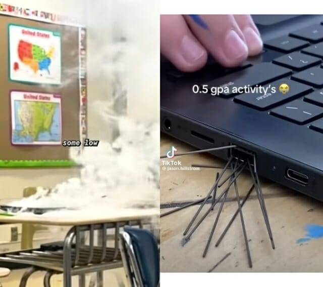 미국 내 고등학교에서 위험천만한 틱톡 챌린지가 유행하며 화재가 빈번하게 발생하고 있다. (사진=틱톡 영상 갈무리)