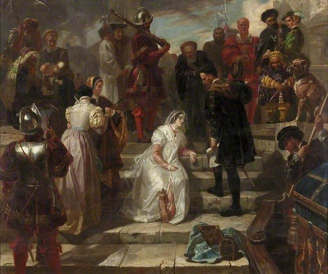 에드워드 매튜 워드, 왕비의 계단에 있는 앤 불린, 1871, 캔버스에 유채, 130.8x157.5cm, Sunderland Museum and Winter Gardens