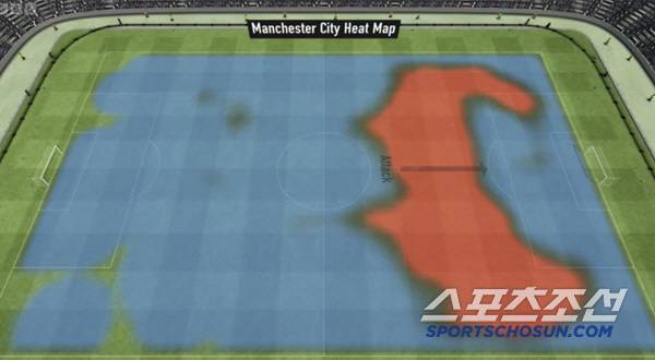 맨시티 사우샘프턴전 히트맵. 출처=BBC