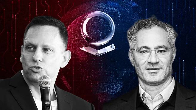 팔란티어 공동 창업자인 피터 틸(왼쪽) 회장과 알렉산더 카프 CEO. 둘은 스탠퍼드 로스쿨을 다니다 처음 만났다. 틸은 우파, 카프는 좌파 성향으로 자주 난상토론을 벌였는데, 훗날 다시 뭉쳐 팔란티어를 창업했다. /그래픽=조선디자인랩 한유진