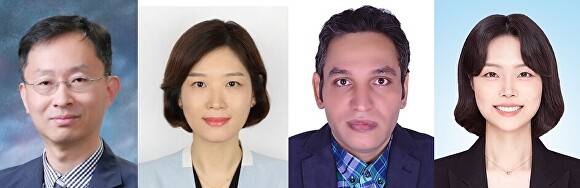 왼쪽부터 김범수·안지영 교수, 칼레드 아부아이타 박사, 안근아 초빙교수. [사진=충북대학교]