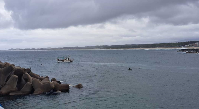 ▲ 지난 10일 오후 1시 49분쯤 양양군 현남면 남애3리 해수욕장에서 서퍼 4명이 4~5m 높이의 파도에 휩쓸려 50m 가량 바다로 떠내려갔다. 강원소방본부 제공