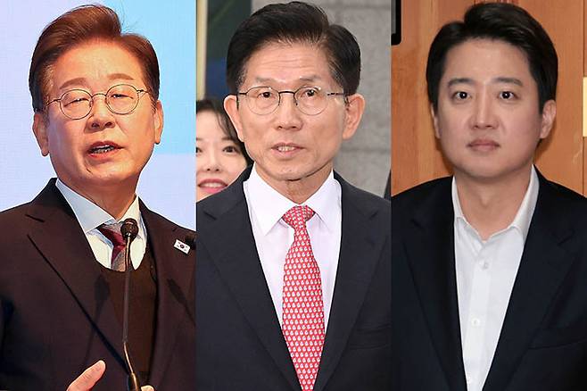 왼쪽부터 이재명 후보, 김문수 후보, 이준석 후보. 연합뉴스