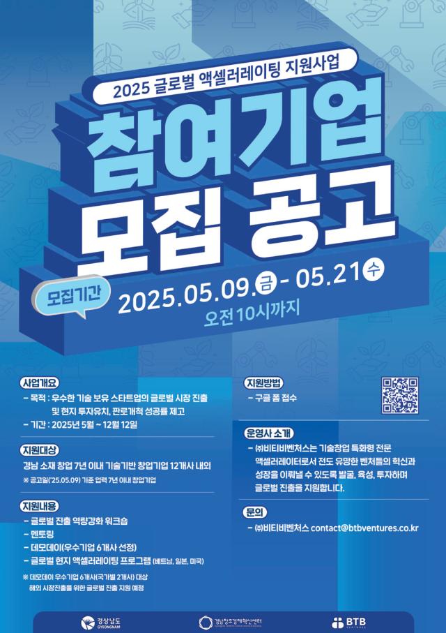 ‘2025년 글로벌 액셀러레이팅 지원사업’ 모집 포스터./비티비벤처스/