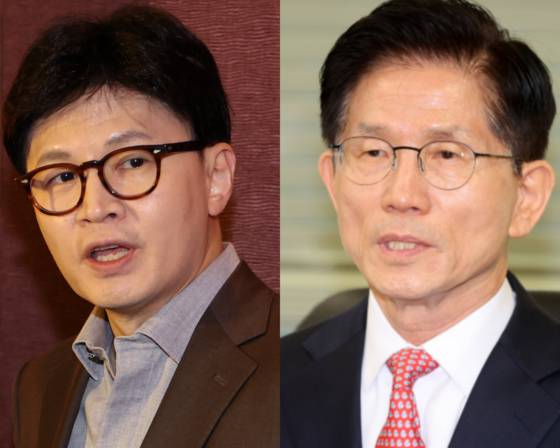 한동훈 전 국민의힘 대표(왼쪽), 김문수 국민의힘 대선후보. 〈사진=연합뉴스〉